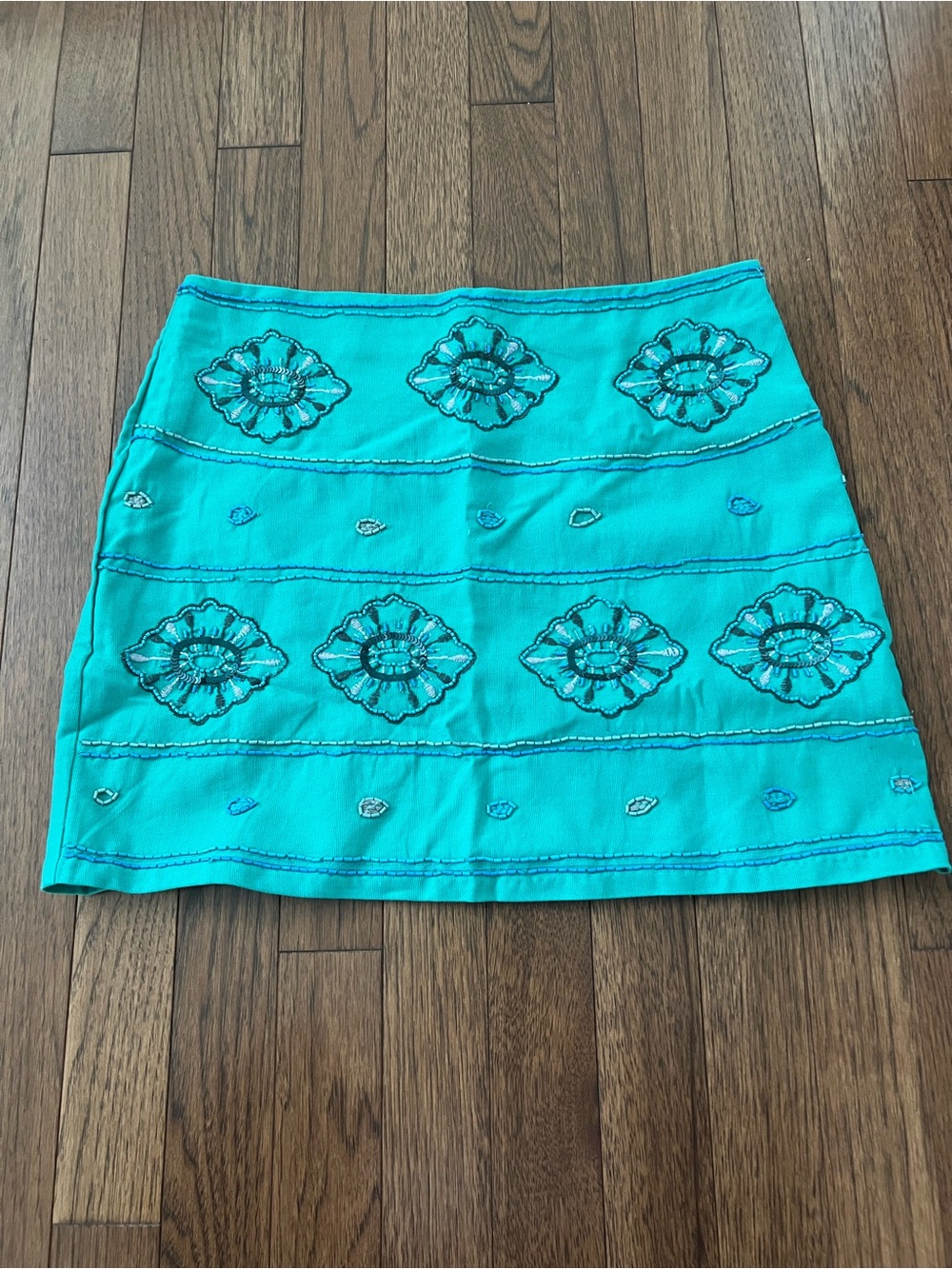 Zara Beaded Embroidered Turquoise Mini Skirt